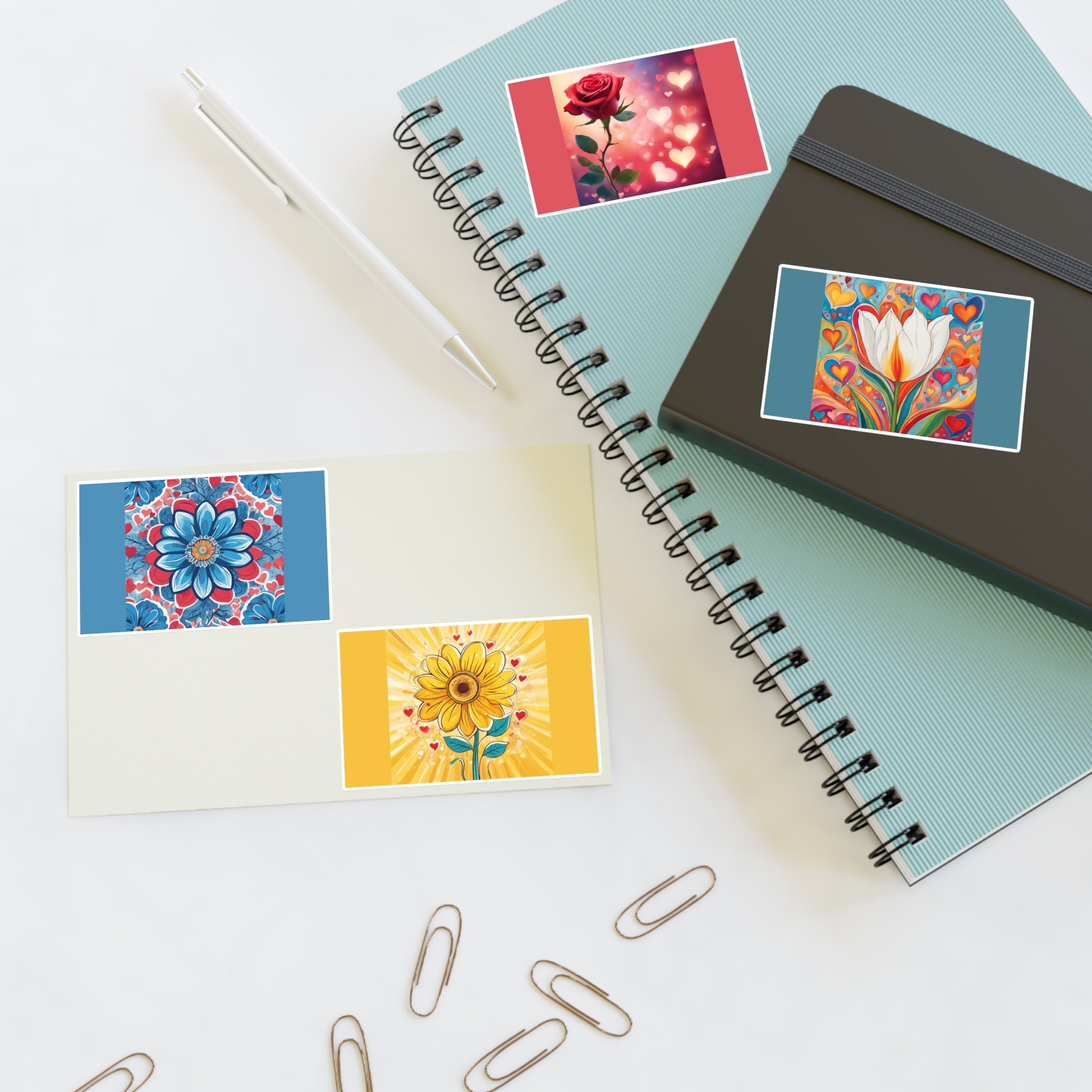 "Happy Hearts and Flowers" Sticker Sheets by POLYGLOTMONA
