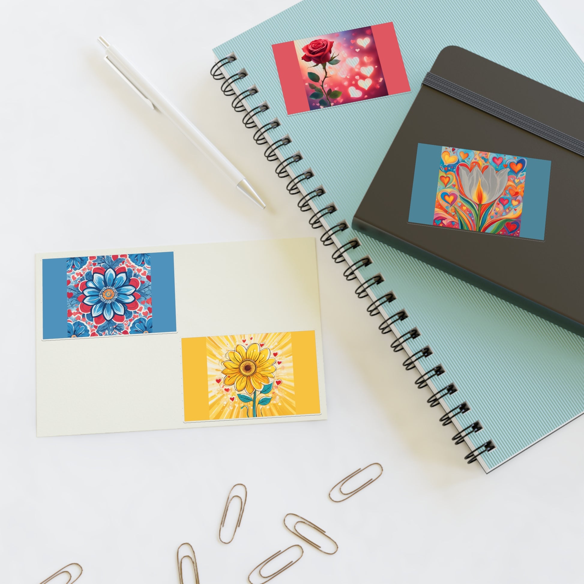 "Happy Hearts and Flowers" Sticker Sheets by POLYGLOTMONA