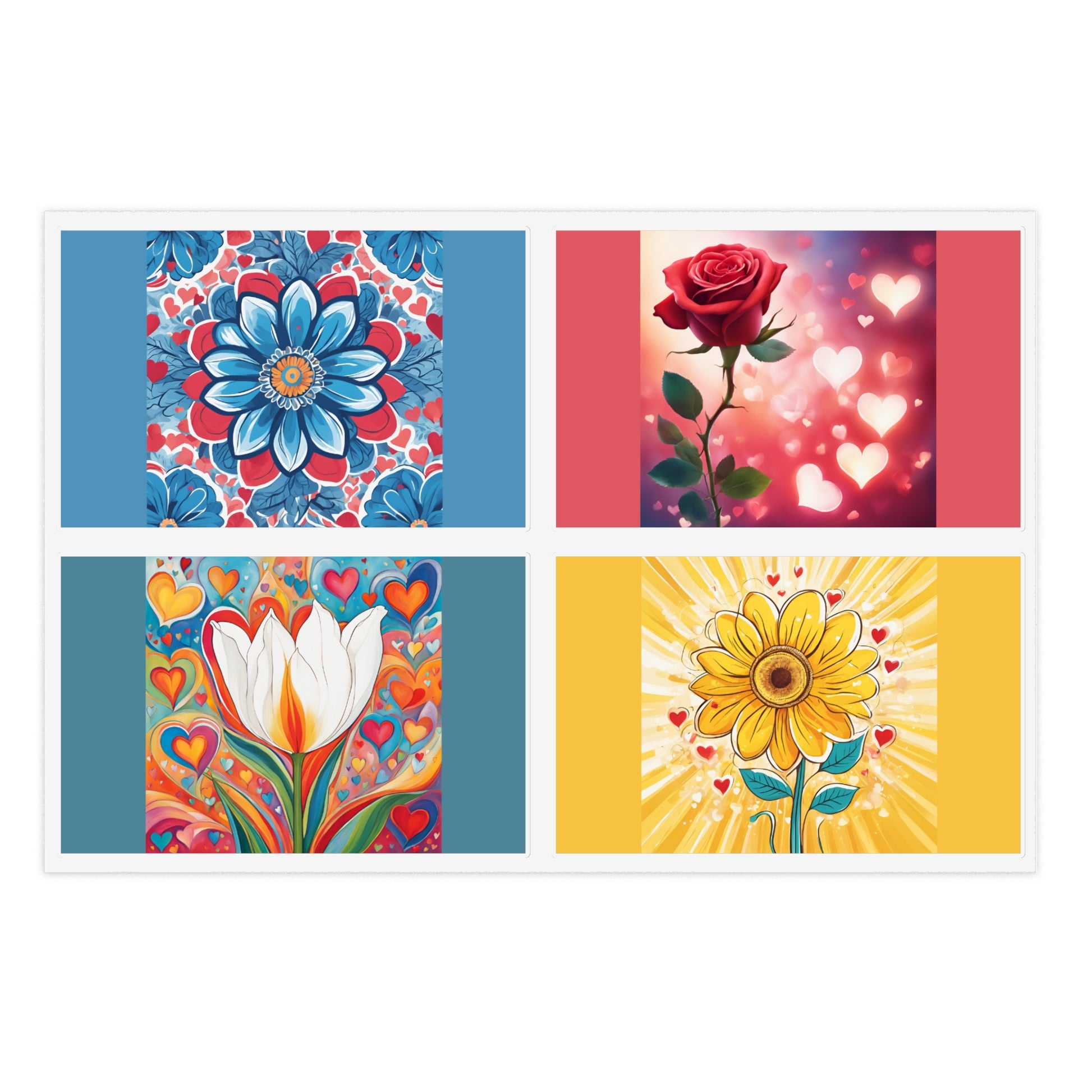 "Happy Hearts and Flowers" Sticker Sheets by POLYGLOTMONA